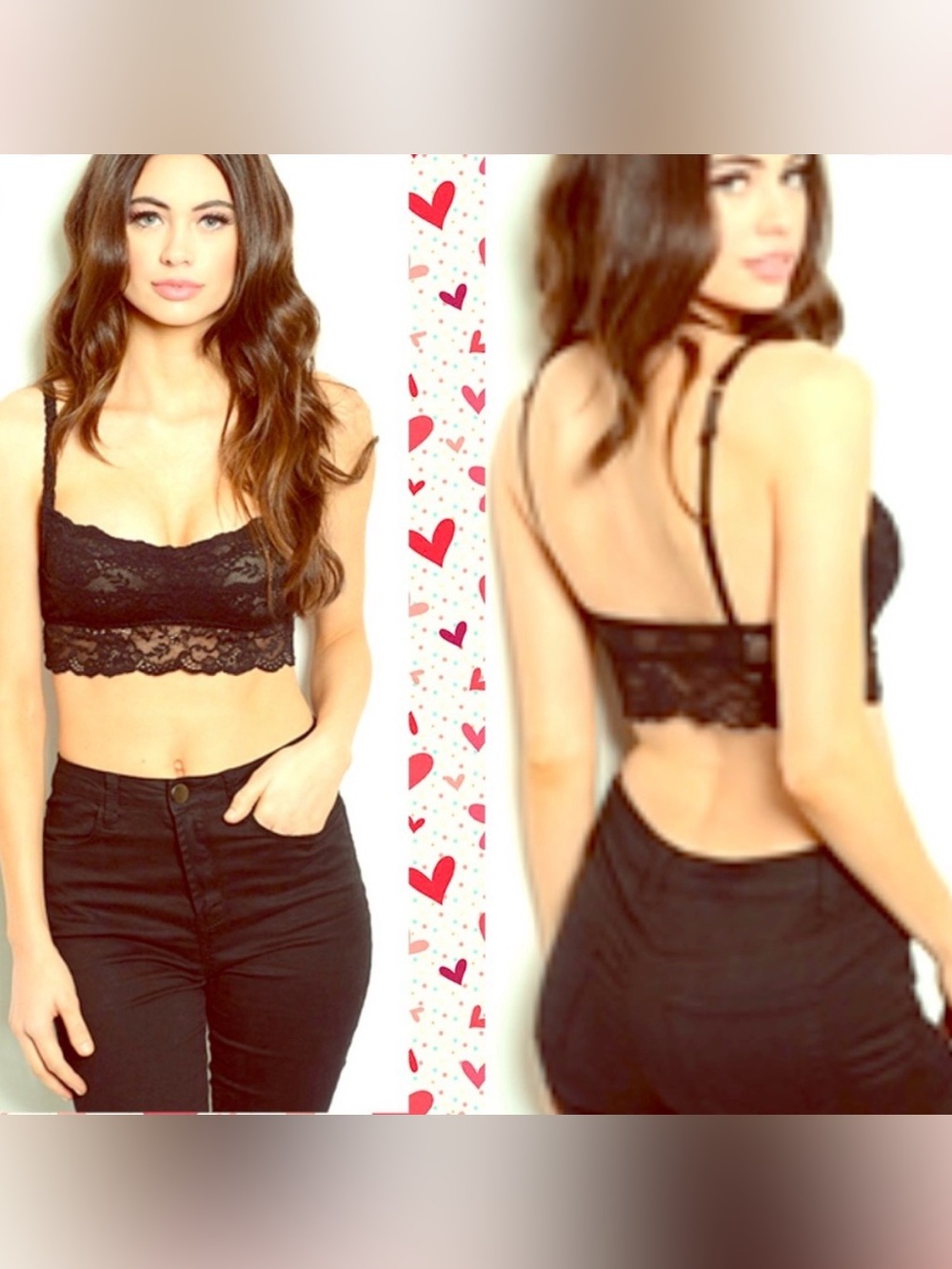 Black Floral Lace Bralette Crop Top | Soft Stretch Lace Cami Everyday Intimates - Picture 3 of 6